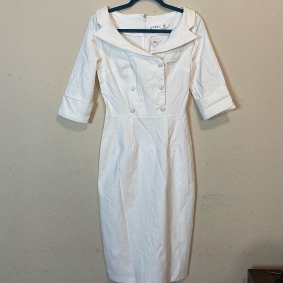 Stunning White vintage style pinup cocktail dress 50s 60s - Picture 1 of 13